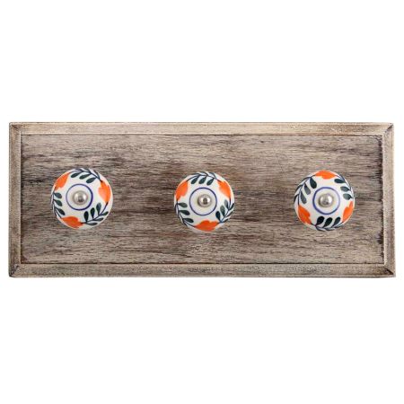 Forest Green Leaf Ceramic Wooden Hooks